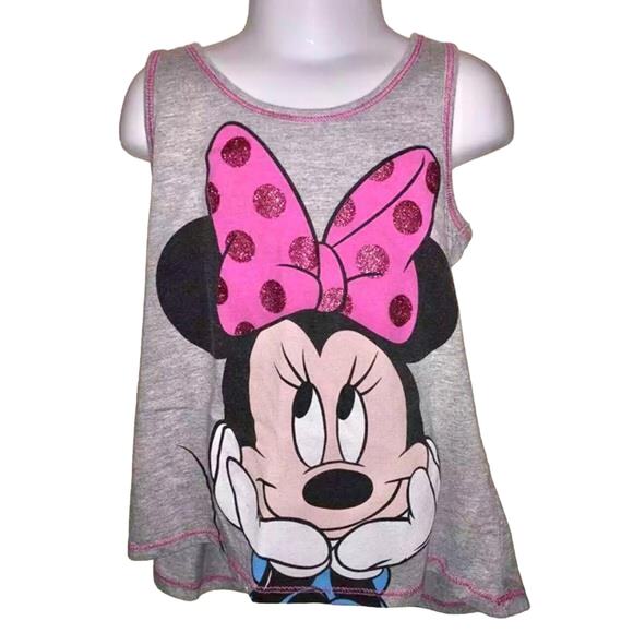 Disney Other - S Disney Gray Sleeveless Racerback Swing Tee Minnie Mouse Hot Pink Polka Dot Bow